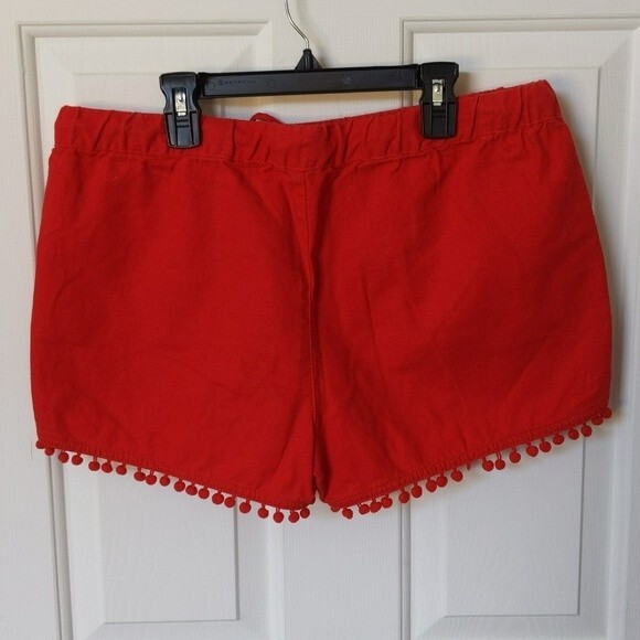 J. Crew - pull-on linen blend shorts - red - pompom trim - Small - Picture 4 of 6